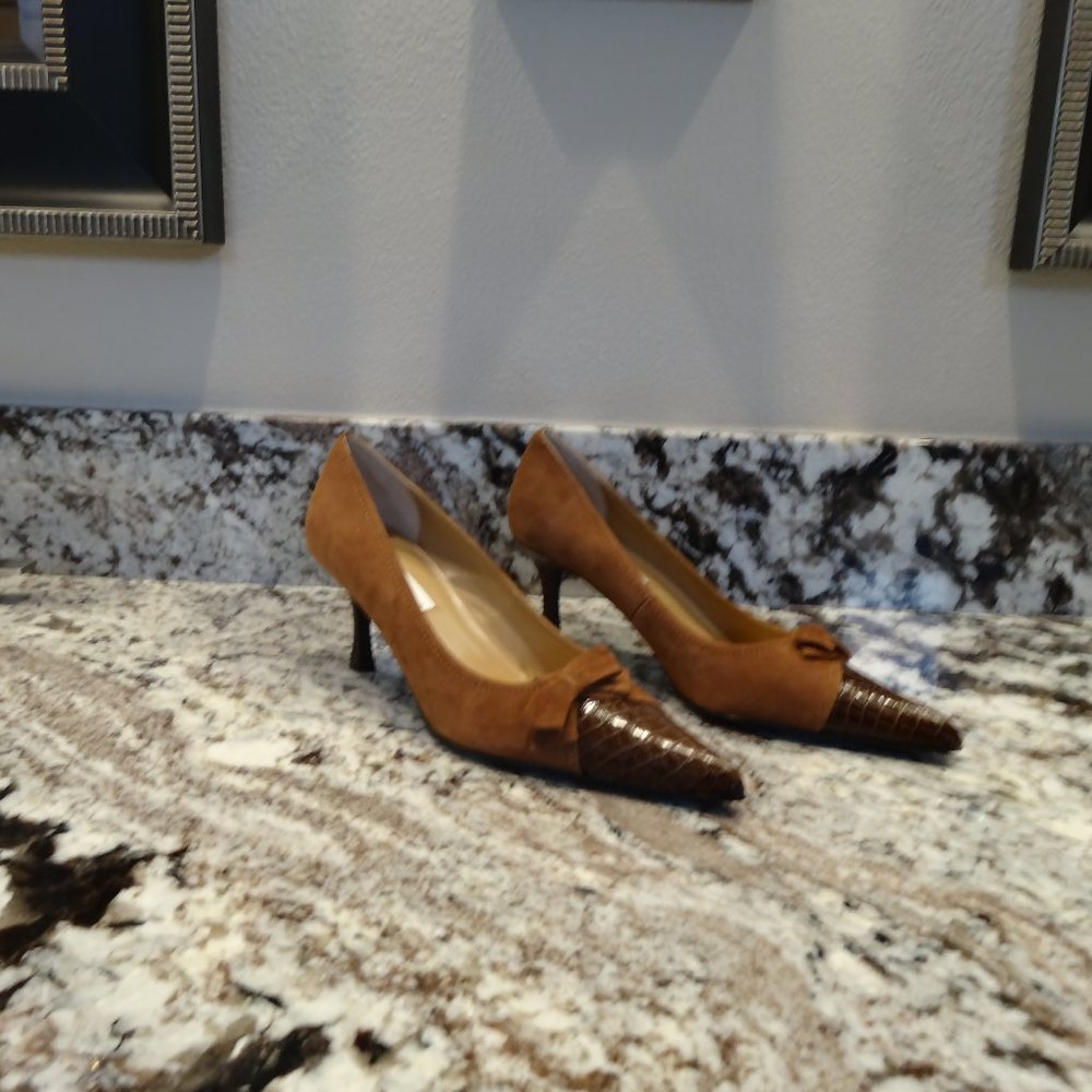 Ladies Spiegel Mixed Leather High Heeled Pumps